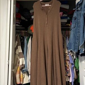 BucketList Womens Jumpsuit Large Brown Knit pockets Boho Oversized Textured